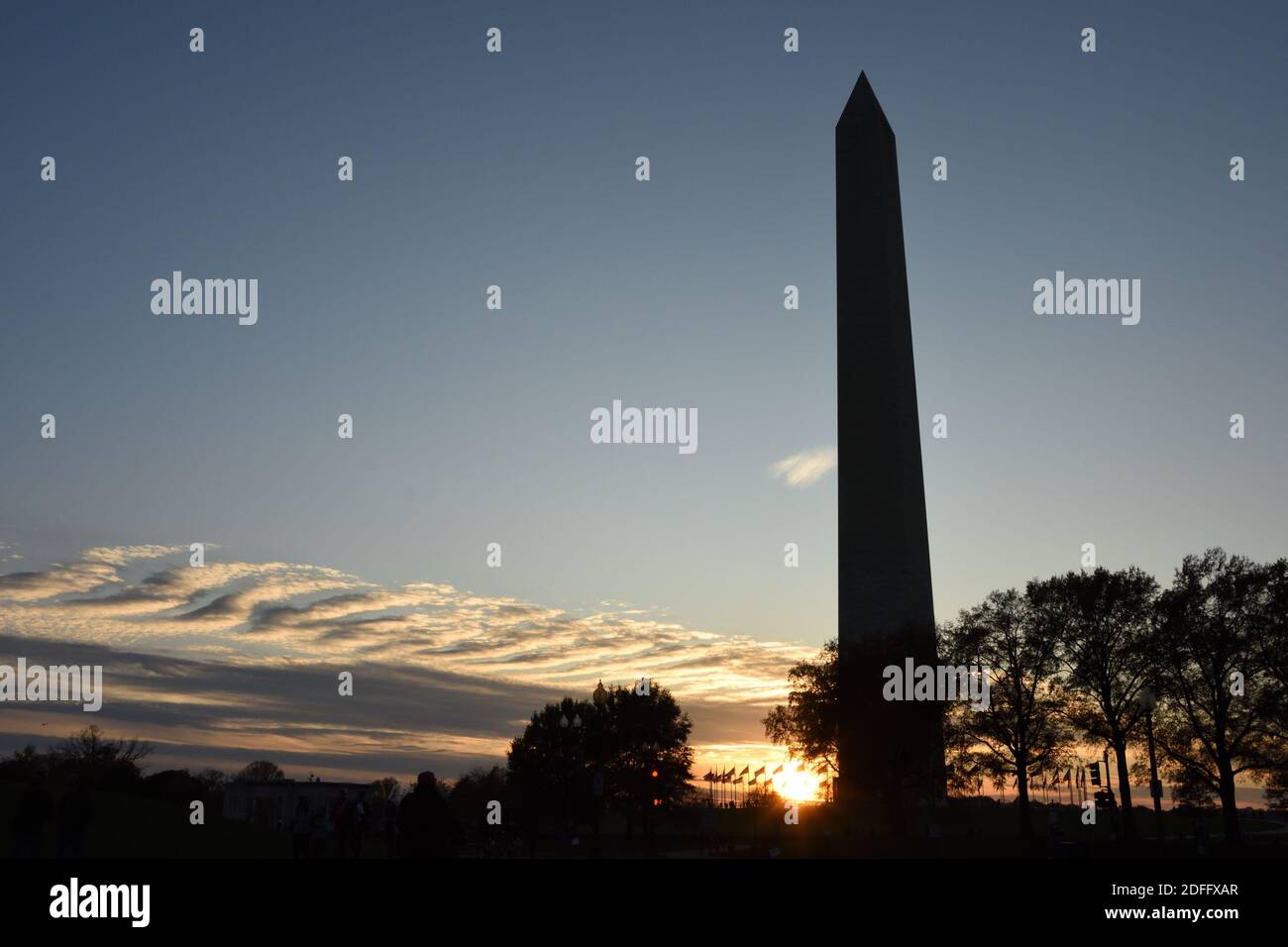 Silhouette of Washington Monument, the world tallest marble obelisk, at