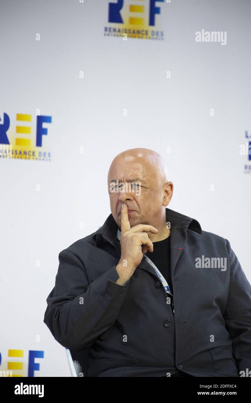 French chef and TV host Thierry Marx gestures a session of the summer meeting of French employers' association Medef themed 'The Renaissance of French Companies' at the Longchamp horse racetrack in Paris, France on August 26, 2020. Photo by Eliot Blondet/ABACAPRESS.COM Stock Photo