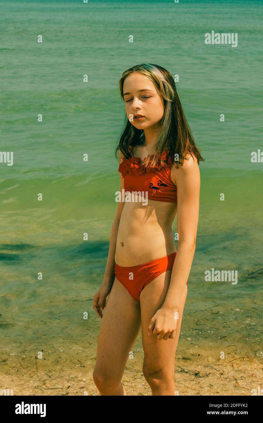 girls in summer time. Girl in a swimsuit on vacation. Teenager girl 10  years old. Summer portrait Stock Photo - Alamy