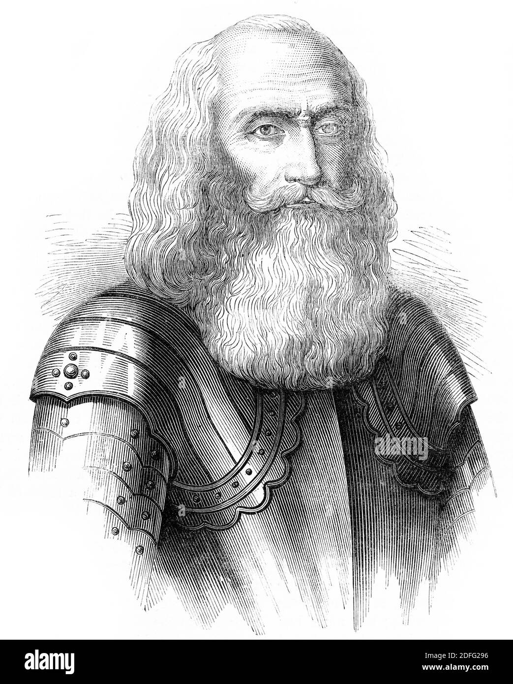 Engraving of Sir Thomas Dalyell of The Binns, 1st Baronet (1615–1685) Scottish Royalist general in the Wars of the Three Kingdoms, also known as 'Bluidy Tam' and 'The Muscovite De'il'. Illustration from 'The history of Protestantism' by James Aitken Wylie (1808-1890), pub. 1878 Stock Photo