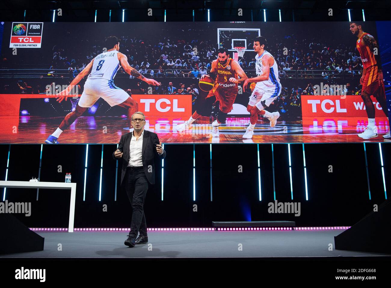 Vice President of Sales and Marketing of TCL Europe, Frederic Langin  delivers a press conference at the 2010 IFA technology trade fair at Messe  Berlin, on September 3, 2020 in Berlin, Germany.The