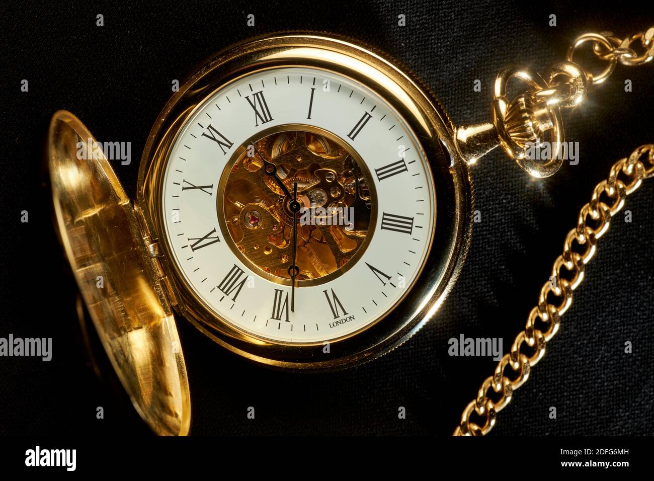 Double Hunter GOLD Plated Skeleton Pocket Watch with Roman numerals on