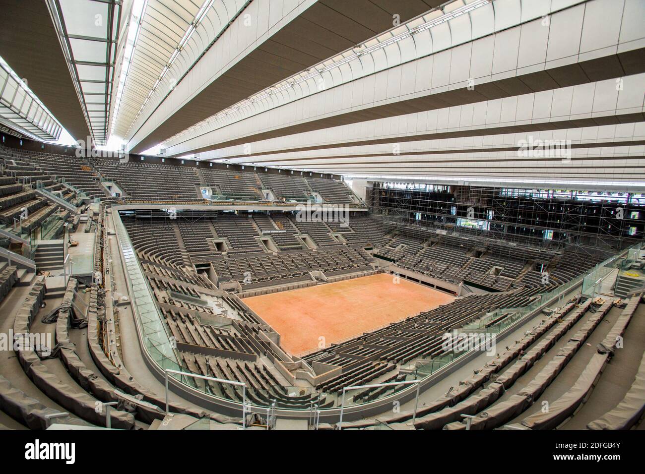 File photo dated May 27, 2020 of Roland Garros retractable roof composed of  11wings on Philippe-Chatrier tennis court in Paris, France. The French Open  have revealed their safety plans ahead of the