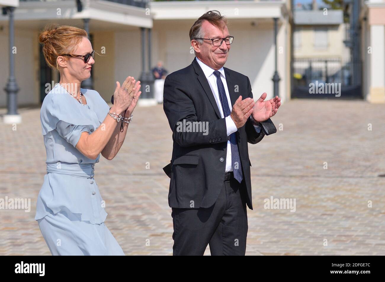 Vanessa Paradis, Director of Chanel Bruno Pavlovsky attending the  inauguration of the Gabrielle Chanel square during the 46th Deauville  American Film Festival in Deauville, France on September 11, 2020. Photo by  Julien