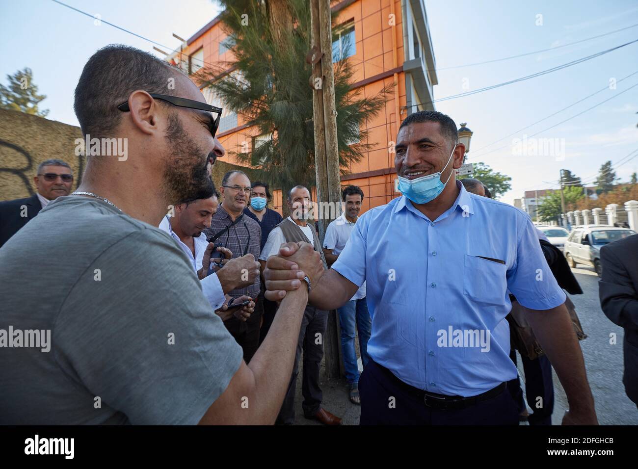 Karim Tabbou, one of the most prominent figures of "Hirak" before the court of Kolea where his trial was postponed to October 26, 2020. As a reminder, Tabou has been prosecuted for "undermining the morale of the army" since September 2019. On September 25, 2019, the indictment chamber of the Tipaza court decided to place the accused under judicial supervision and ordered his release. Algiers, Algeria on September 14, 2020. Photo by Louiza Ammi/ABACAPRESS.COM Stock Photo