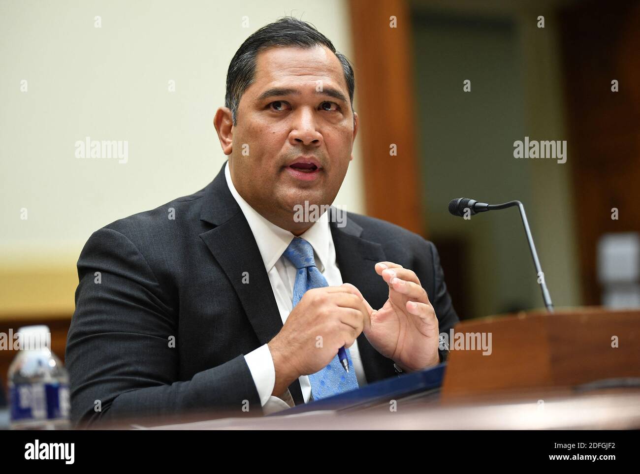 Brian Bulatao, Under Secretary of State for Management, testifies before a House Committee on Foreign Affairs hearing looking into the firing of State Department Inspector General Steven Linick, on Capitol Hill in Washington, D.C. on Wednesday, September 16, 2020. The foreign affairs committee issued the subpoenas as part of the panel's probe into accusations that Linick was fired while investigating Secretary of State Mike Pompeo's role in a controversial $8 billion weapons sale to Saudi Arabia. Photo by Kevin Dietsch/Pool/ABACAPRESS.COM Stock Photo