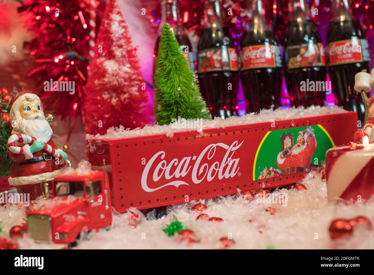 Augusta, Ga USA 12 04 20 Coca Cola holiday scene with a coke truck