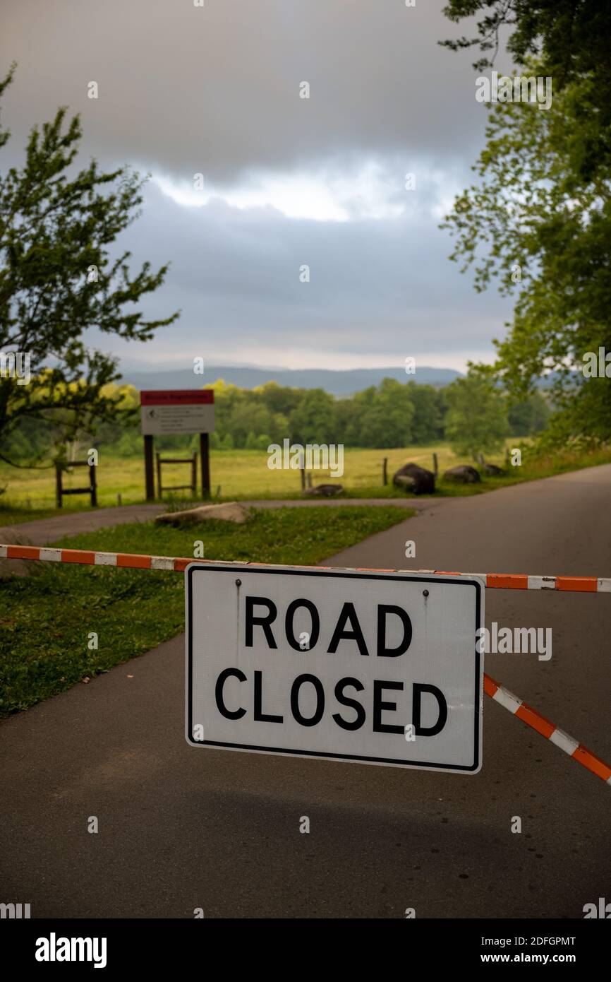 Dark Clouds Hang Over Closed Road in Cades Cove in Great Smoky