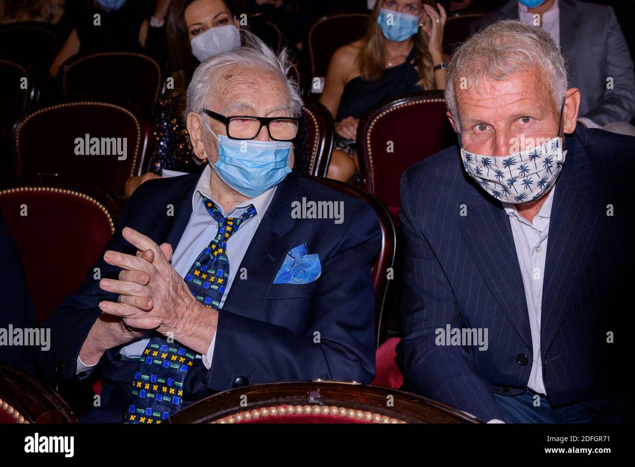 Pierre Cardin with Patrick Poivre d'Arvor during the 70th anniversary of the House Pierre Cardin, as part of the 'House of Cardin' event hold on September 21st 2020, at the Theatre de Chatelet, in Paris, France. Photo by Jana Call me J/ABACAPRESS.COM Stock Photo