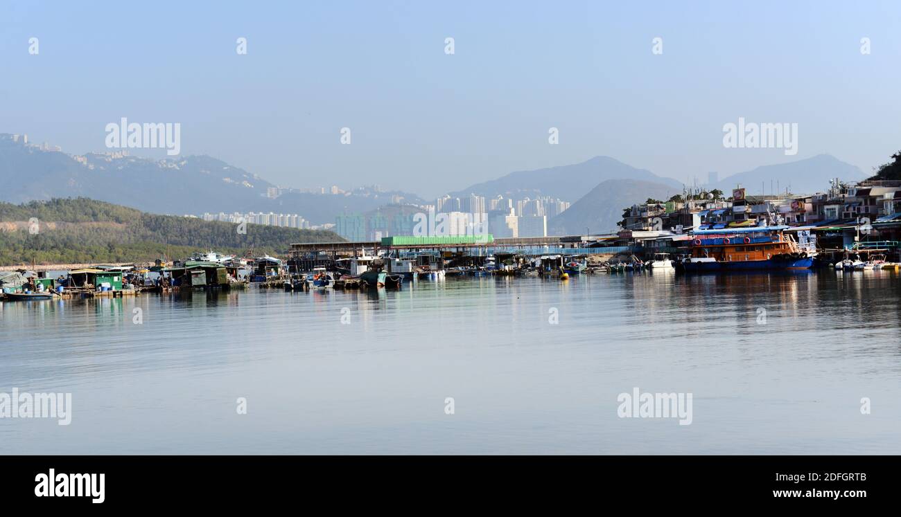 Fish and seafood farms in Sok Kwu Wan, Lamma Island, Hong Kong. Stock Photo