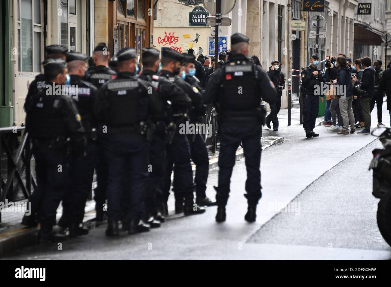 A stabbing attack near the former premises of Charlie Hebdo, in Paris,  France on September 25, 2020. several people were attacked with a machete  near the former premises of the satirical newspaper,