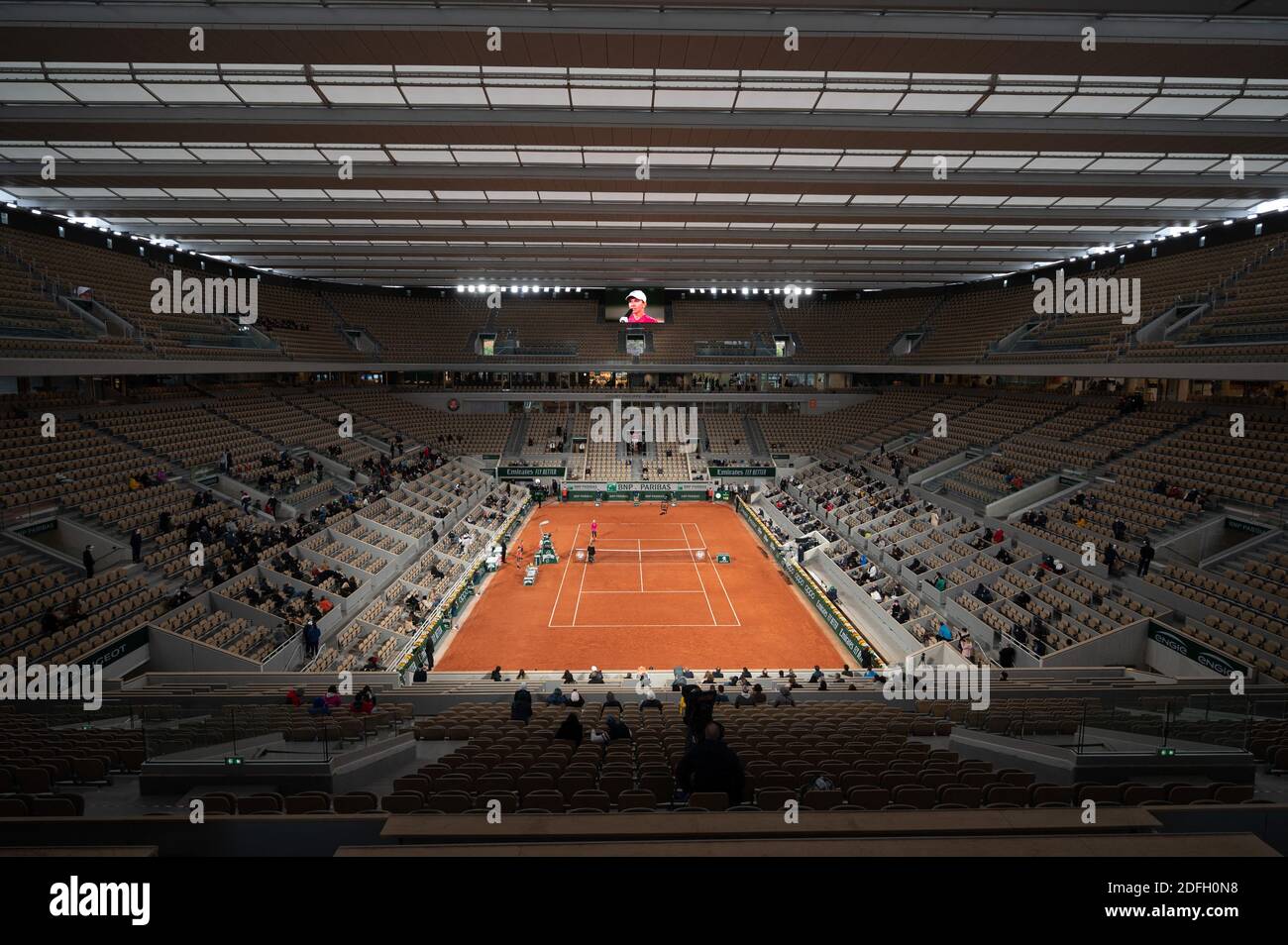 A general view of Roland Garros stadium as the French tennis open has  started on September 27, 2020 in Paris, France. French Open organisers  initially unveiled ambitious plans to allow fans into