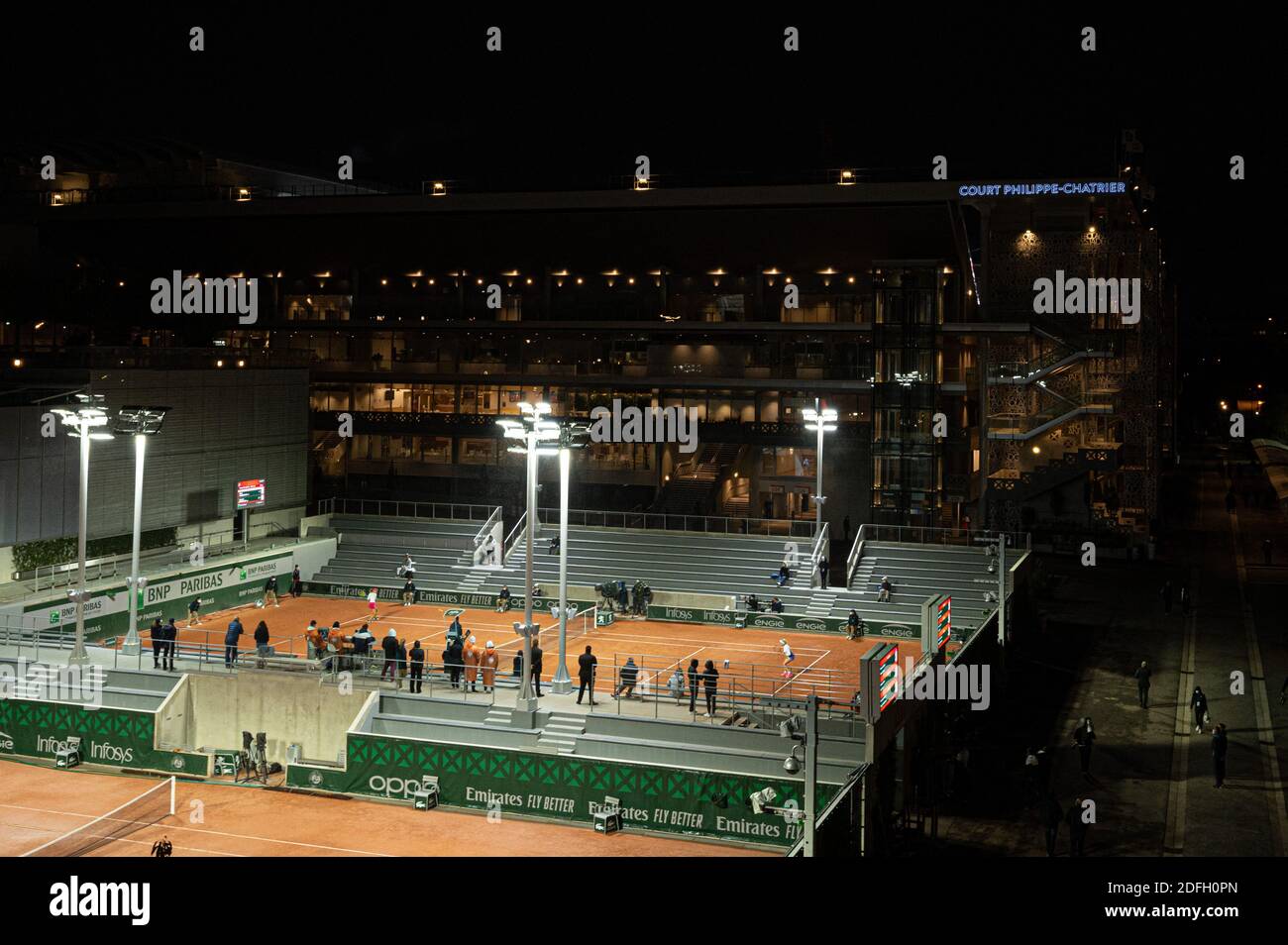 A general view of Roland Garros stadium as the French tennis open has  started on September 27, 2020 in Paris, France. French Open organisers  initially unveiled ambitious plans to allow fans into