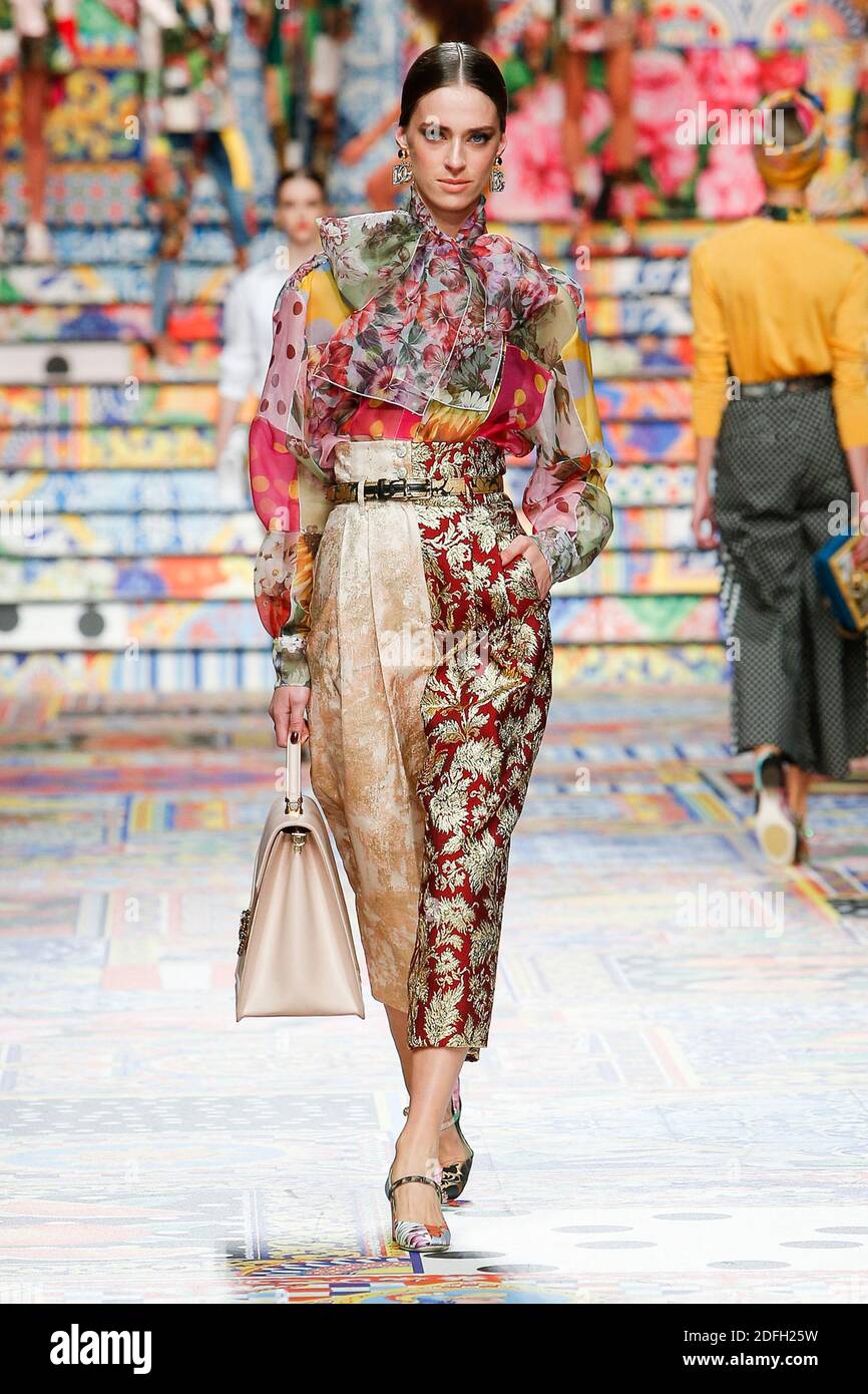 A model walks the runway at the Dolce \u0026 Gabbana Ready to Wear Spring/Summer  2021 fashion show during the Milan Women's Fashion Week on September 23,  2020 in Milan, Italy. Photo by