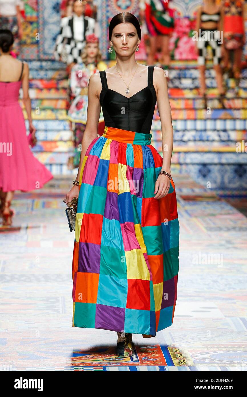 A model walks the runway at the Dolce & Gabbana Ready to Wear Spring/Summer  2021 fashion show during the Milan Women's Fashion Week on September 23,  2020 in Milan, Italy. Photo by