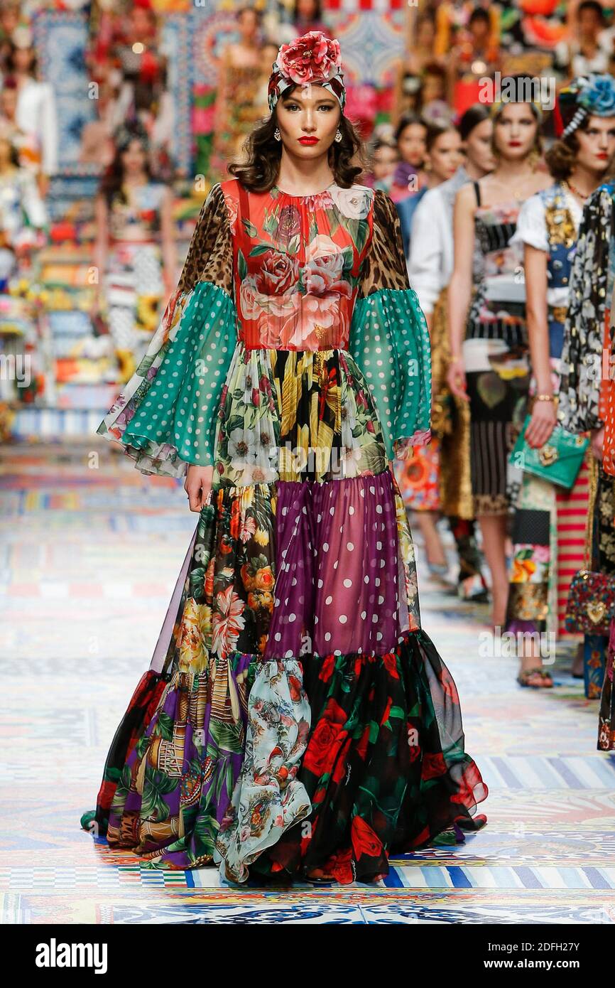 A model walks the runway at the Dolce & Gabbana Ready to Wear Spring/Summer  2021 fashion show during the Milan Women's Fashion Week on September 23,  2020 in Milan, Italy. Photo by