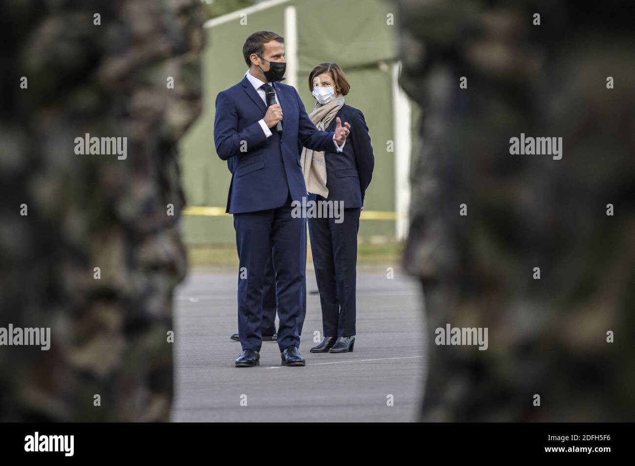 French President Emmanuel Macron with french army minister Florence ...