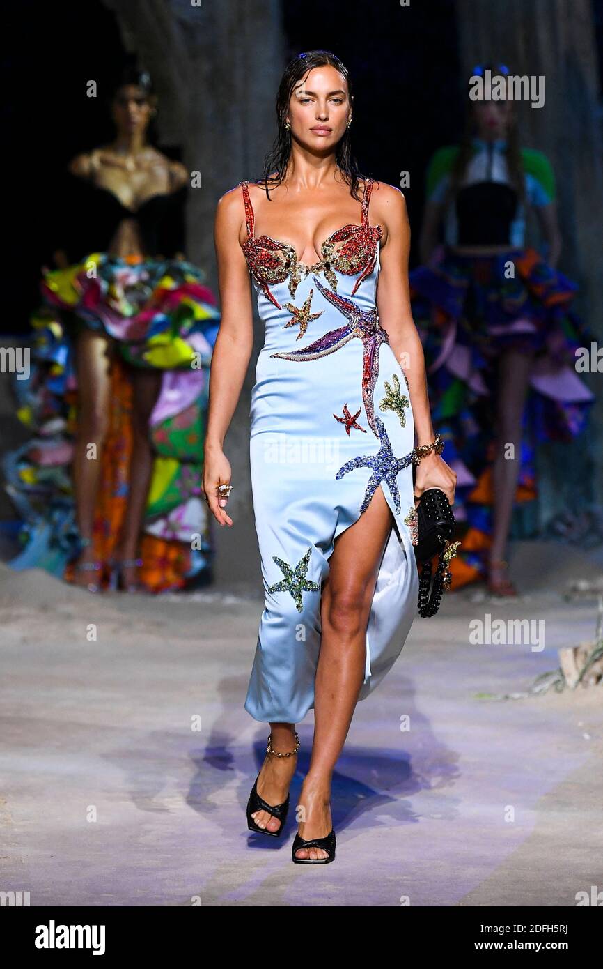 Irina Shayk walks the runway at the Versace fashion show during