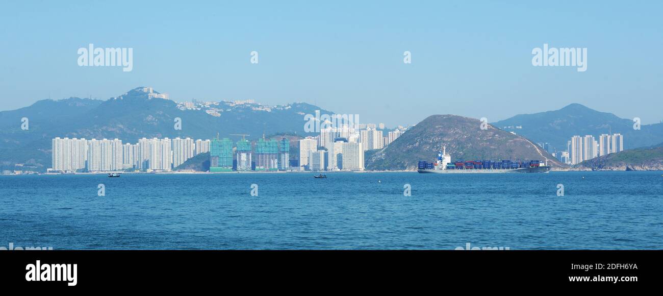 A view of Hong Kong island from Sok Kwu Wan on Lamma island. Stock Photo