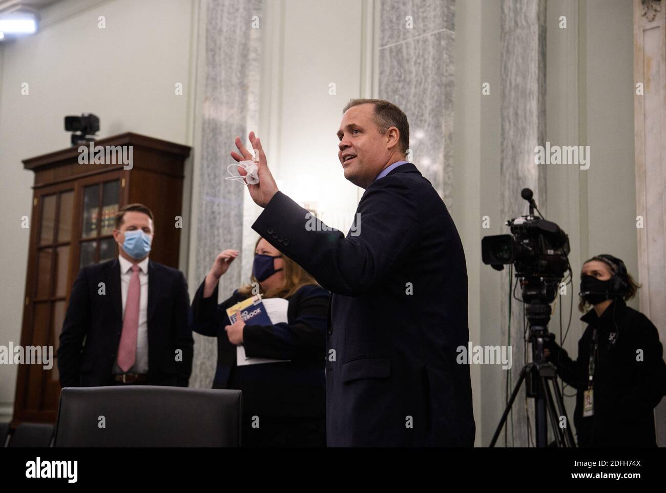 NASA Administrator Jim Bridenstine waves after testifying before the US Senate Commerce, Science and Transportation committee on Capitol Hill in Washington, DC, on September 30, 2020. Photo by Nicholas Kamm/Pool/ABACAPRESS.COM Stock Photo