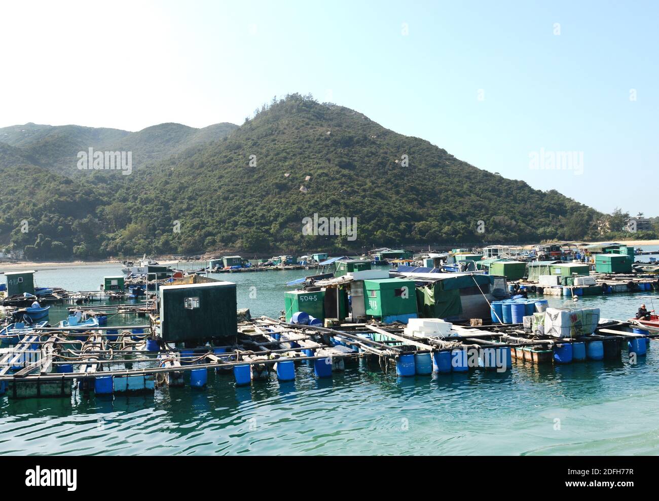 Fish and seafood farms in Sok Kwu Wan, Lamma Island, Hong Kong. Stock Photo