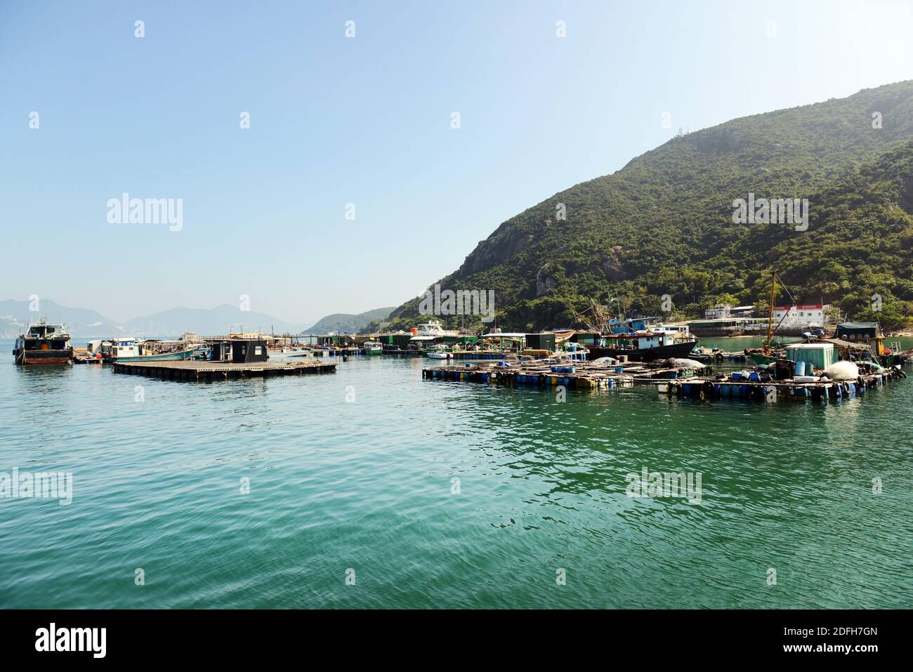 Fish and seafood farms in Sok Kwu Wan, Lamma Island, Hong Kong. Stock Photo