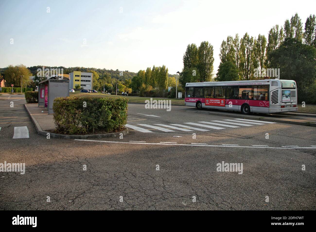 A picture shows the bus station where Victorine Dartois left her friends  and decided to walk back home after missing the bus on September 30, 2020,  in Villefontaine, central-eastern France. The body
