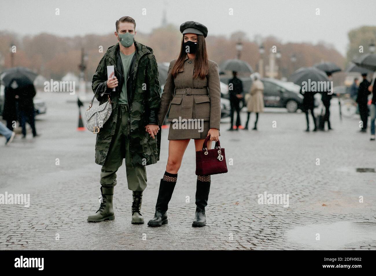 Street style, Pelayo Diaz and Aida Domenech arriving at Dior Spring