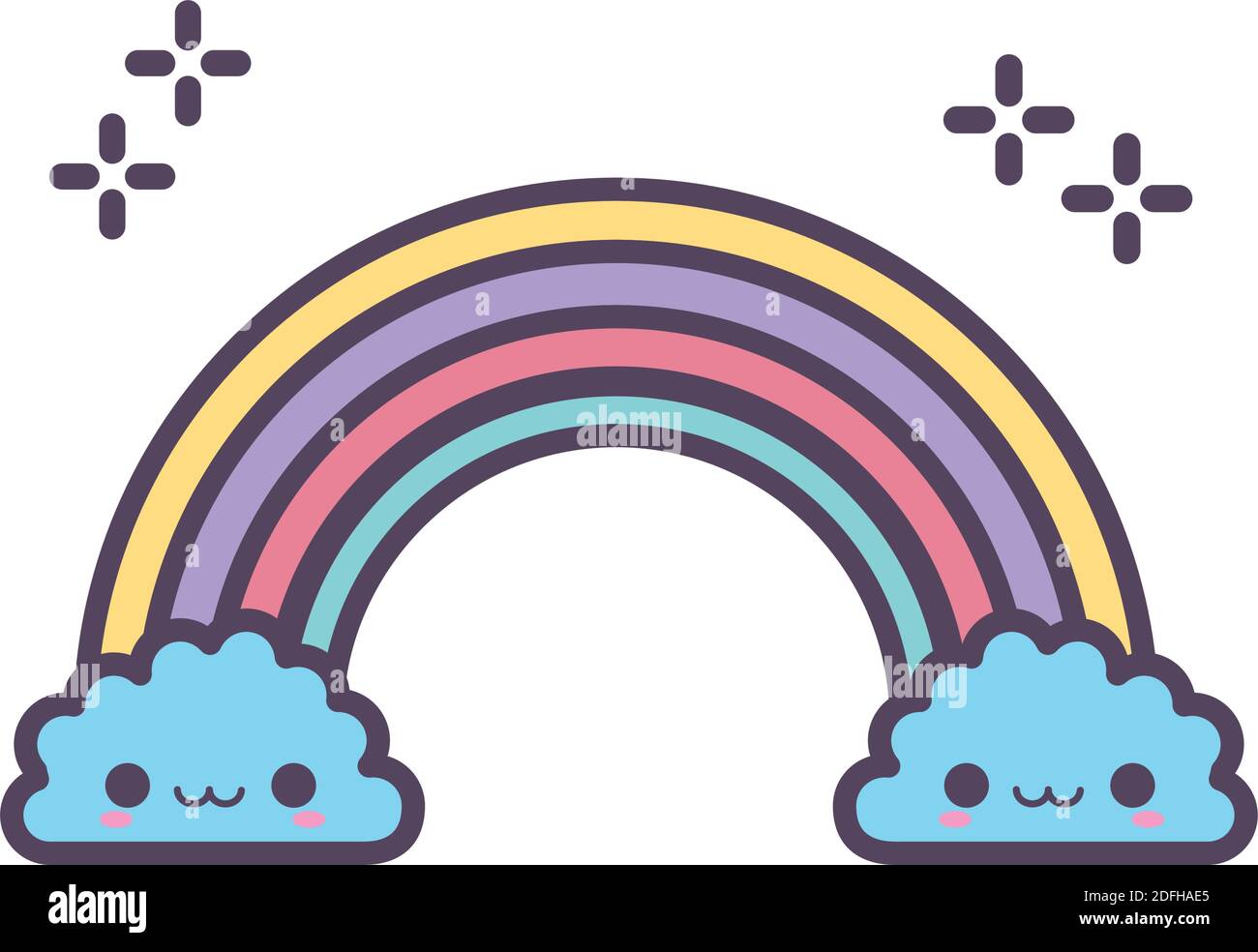 rainbow with two blue clouds smilings Stock Vector Image & Art - Alamy