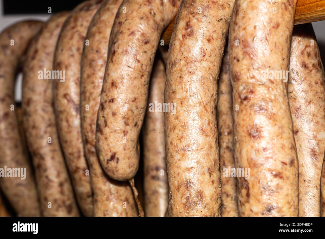 German pork sausages in the drying process Stock Photo Alamy