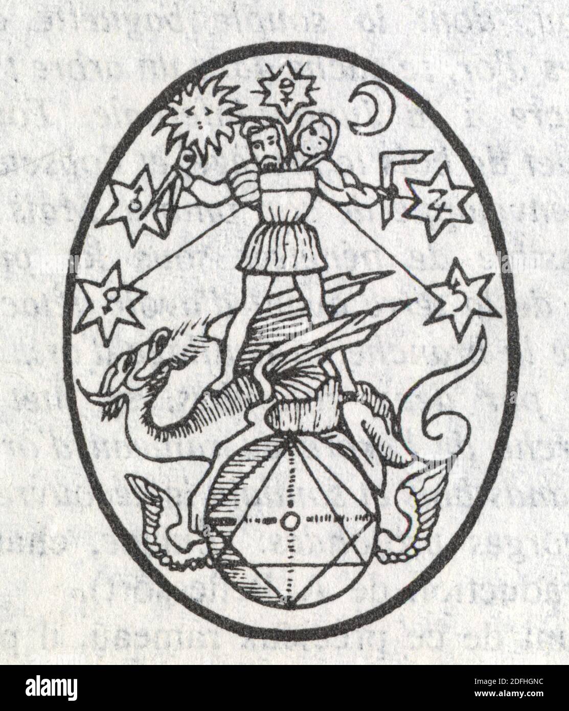 Rebis. Figure du mercure androgyne. Basile Valentin. Theatrum chemicum. Argentorati. 1613 Stock Photo