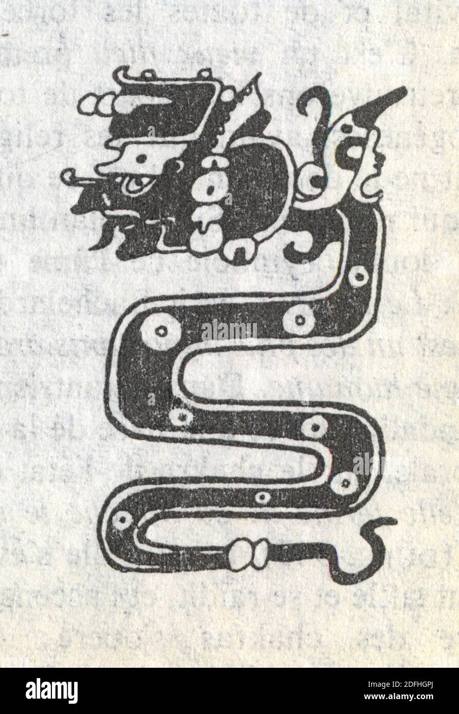 Serpent. Maya. Avec disques de jade. Art maya. Stock Photo