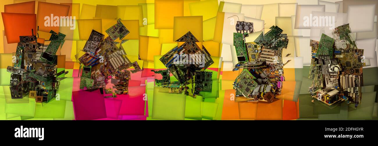 Collage of abstract shapes made of computer circuit boards, stylization ...