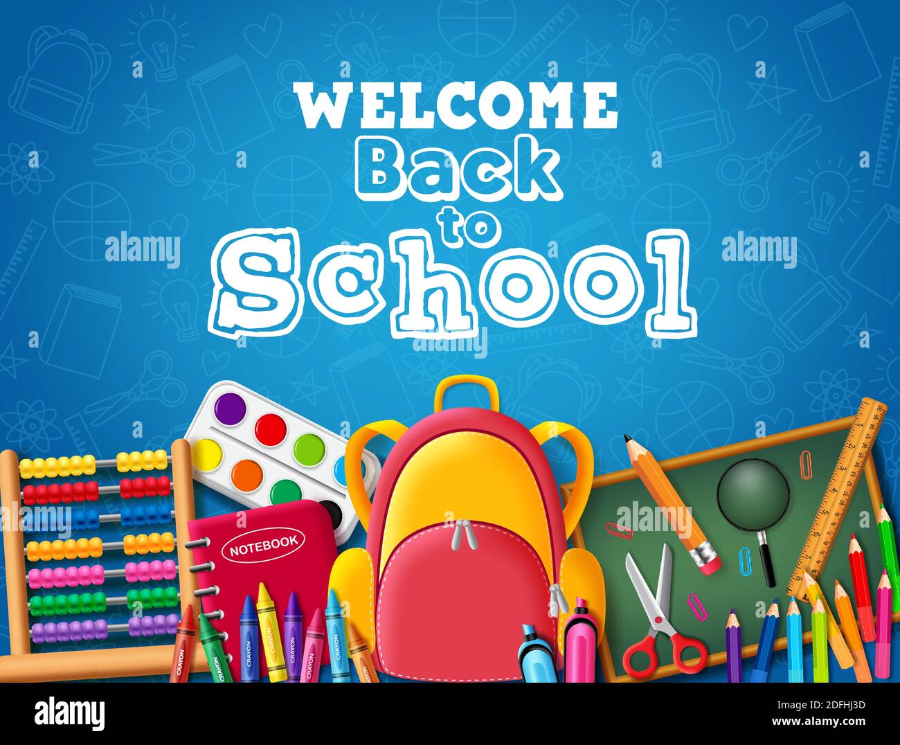 Back To School Horizontal Banner Round Frame With Cute Stationery