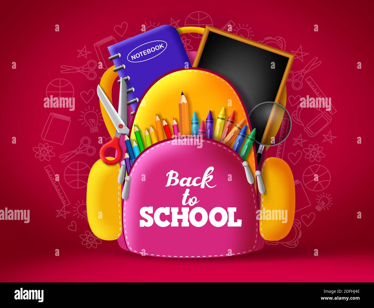 Back to school vector backpack bag. Back to school text in kid school ...