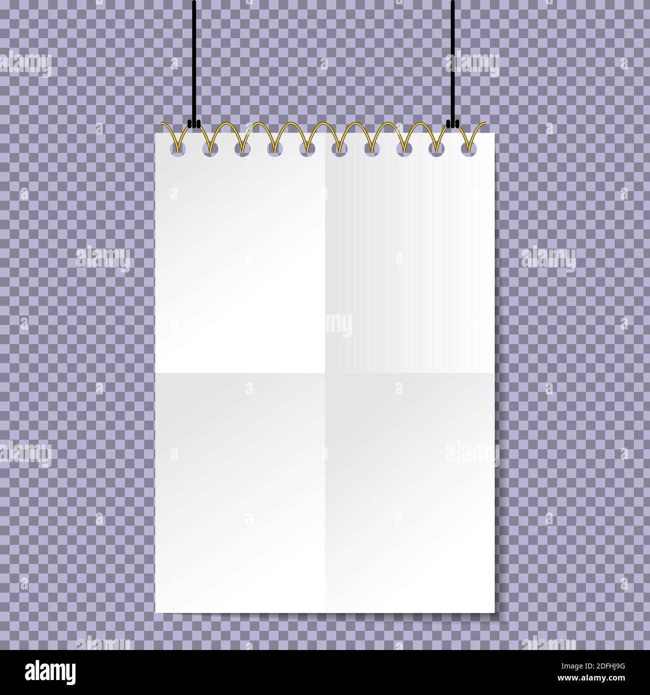 Blank white poster hanging on a transparent background. Vector. Stock Vector