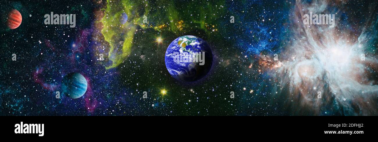 Planet Earth in dark outer space. View of the earth from the moon ...