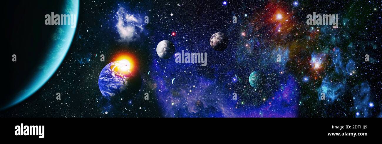 Planet Earth in dark outer space. View of the earth from the moon ...