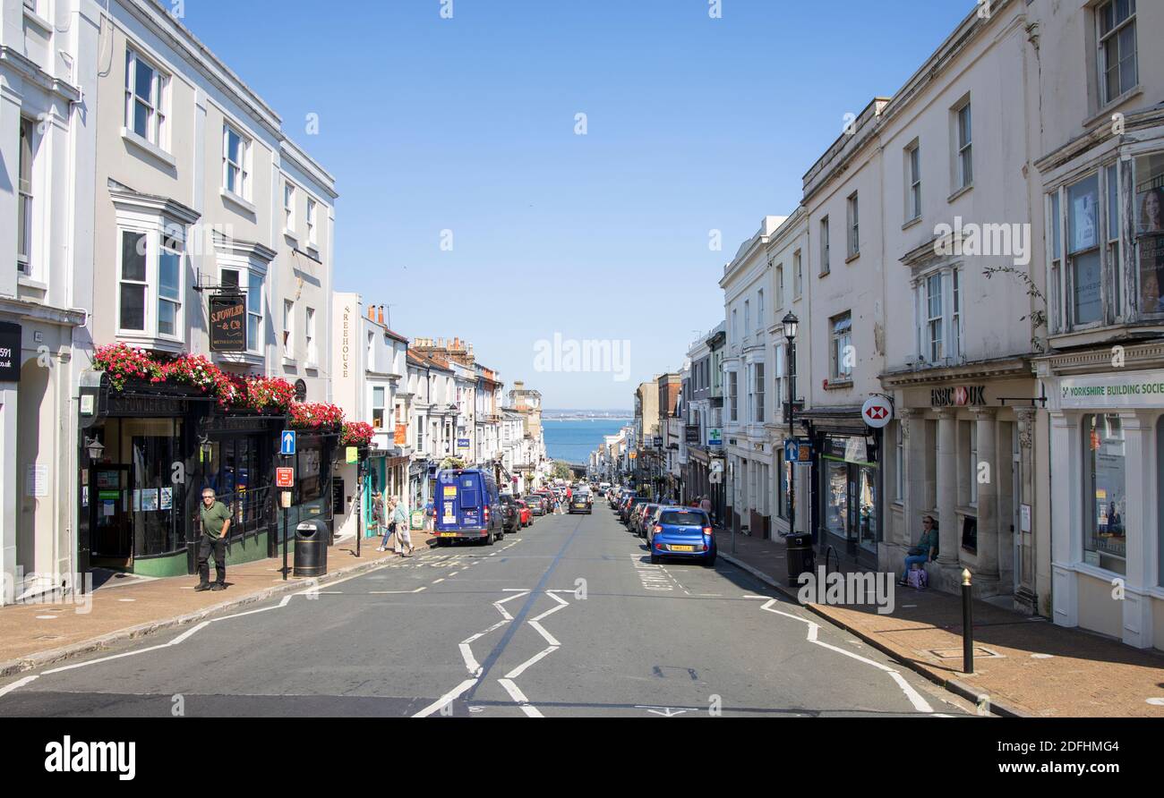 small shops and cafe in the town of ryde on the isle of wight Stock