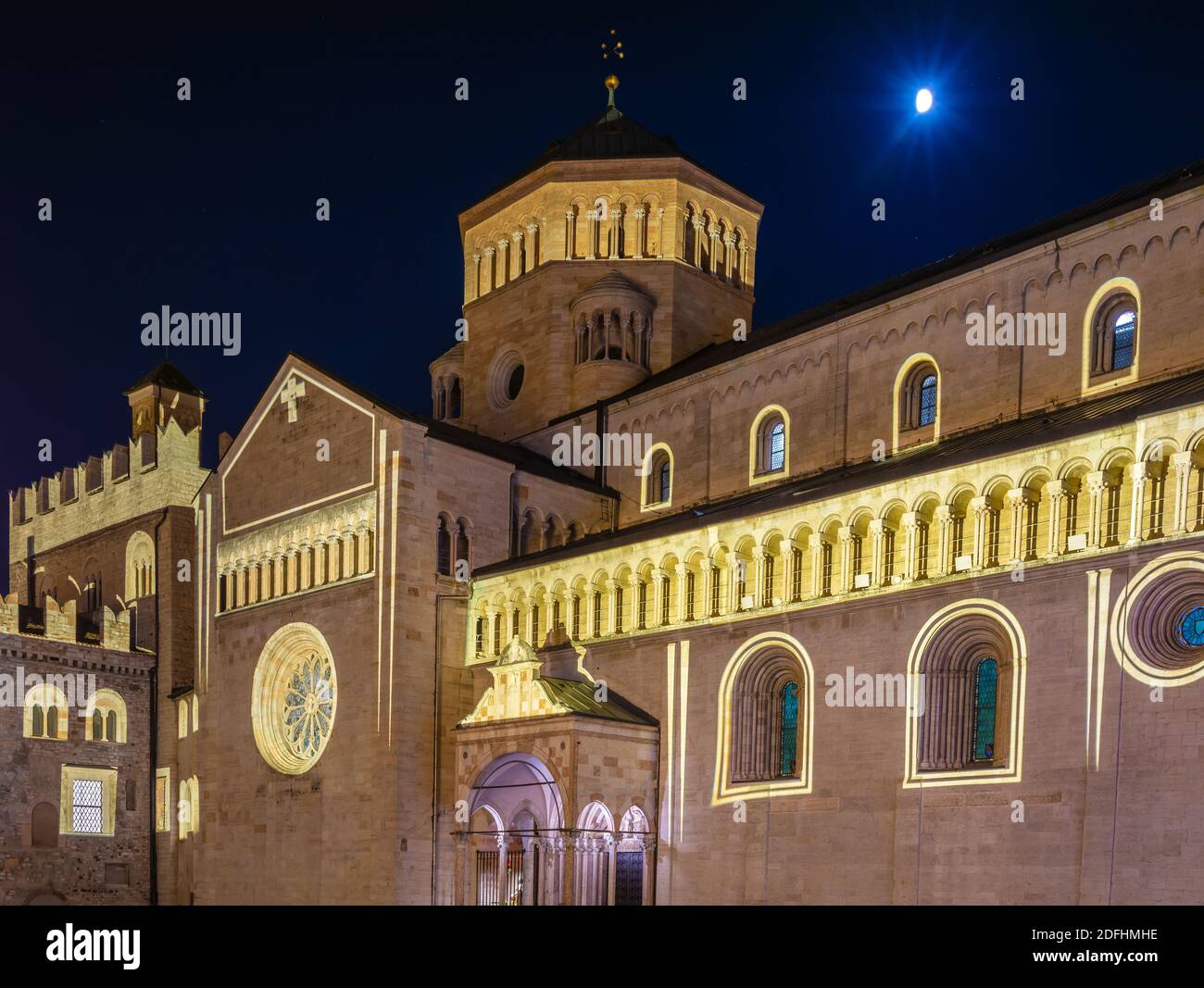 Christmas in Trento with the Christmas lights and decoration. Cathedral