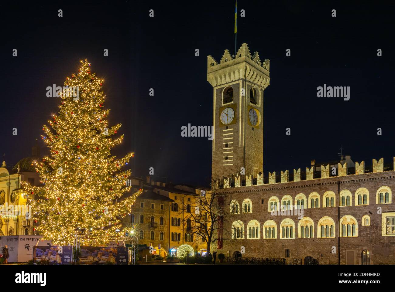 Christmas in Trento with the Christmas lights and decoration. Cathedral