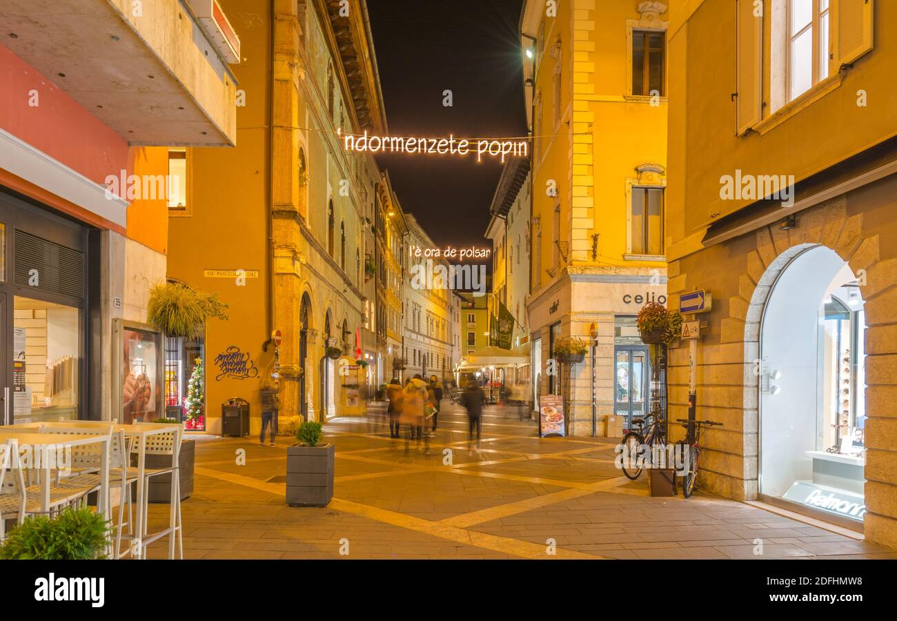 Christmas in Trento with the Christmas lights and decoration. Historic