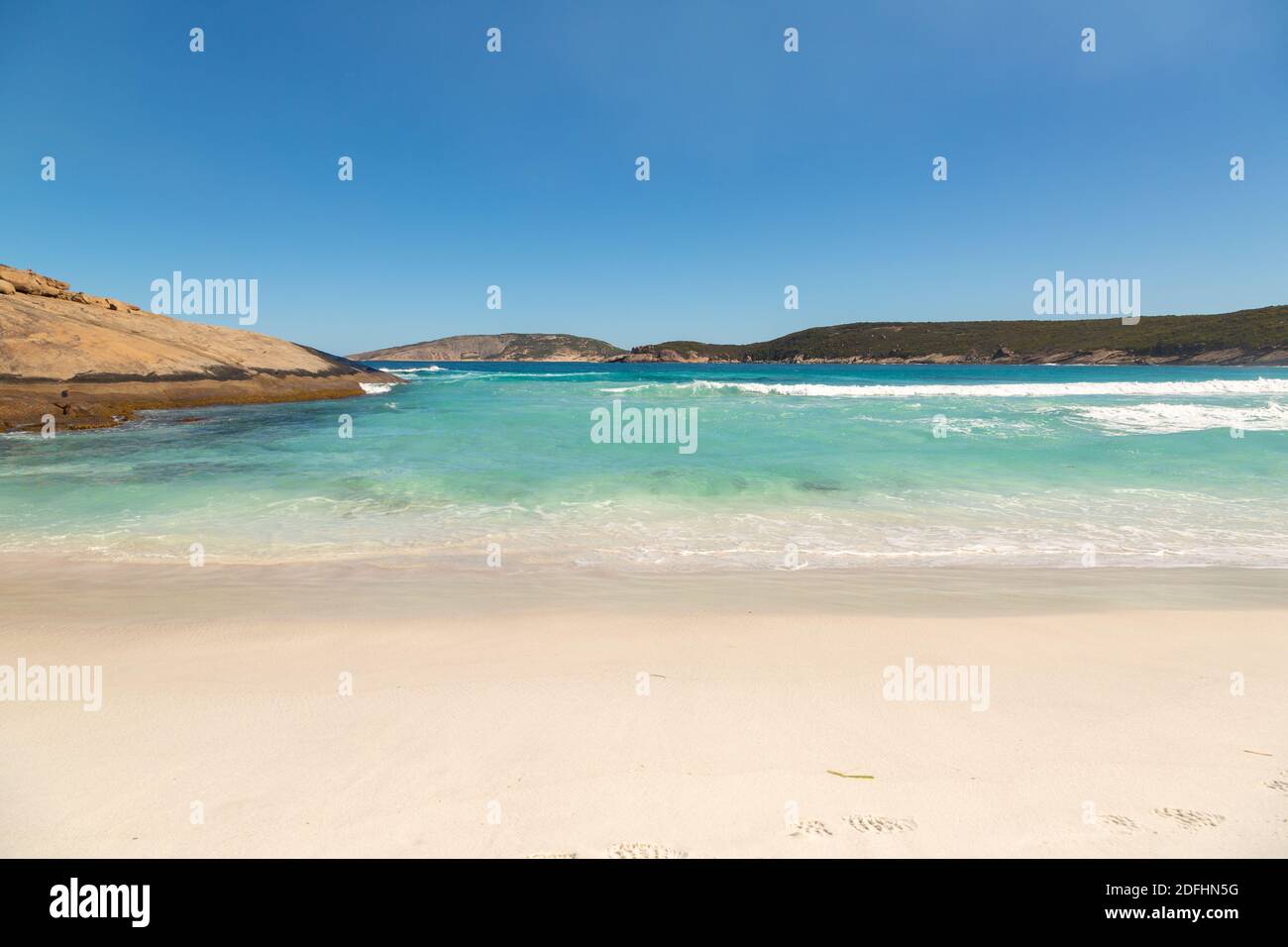 View to the Sea from the Beach of the Hellfire Bay in the Cape Le Grand Nationalpark close to Esperance in Western Australia Stock Photo