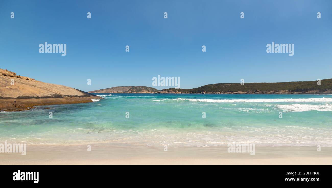 View to the Sea from the Beach of the Hellfire Bay in the Cape Le Grand Nationalpark close to Esperance in Western Australia Stock Photo