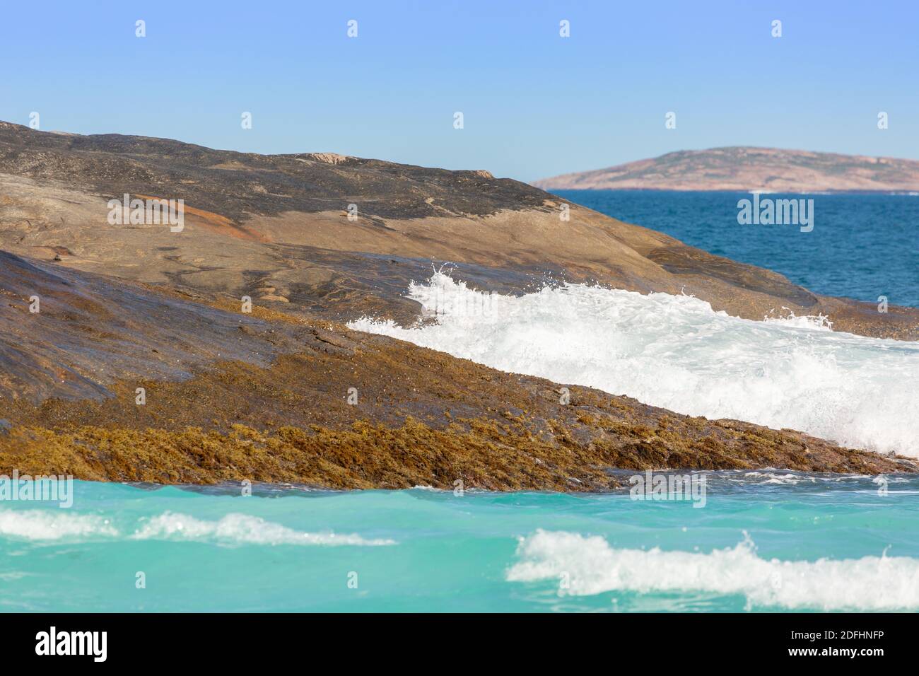 Oncoming waves at the Shore of the Hellfire Bay in the Cape Le Grand Nationalpark close to Esperane in Western Australia Stock Photo