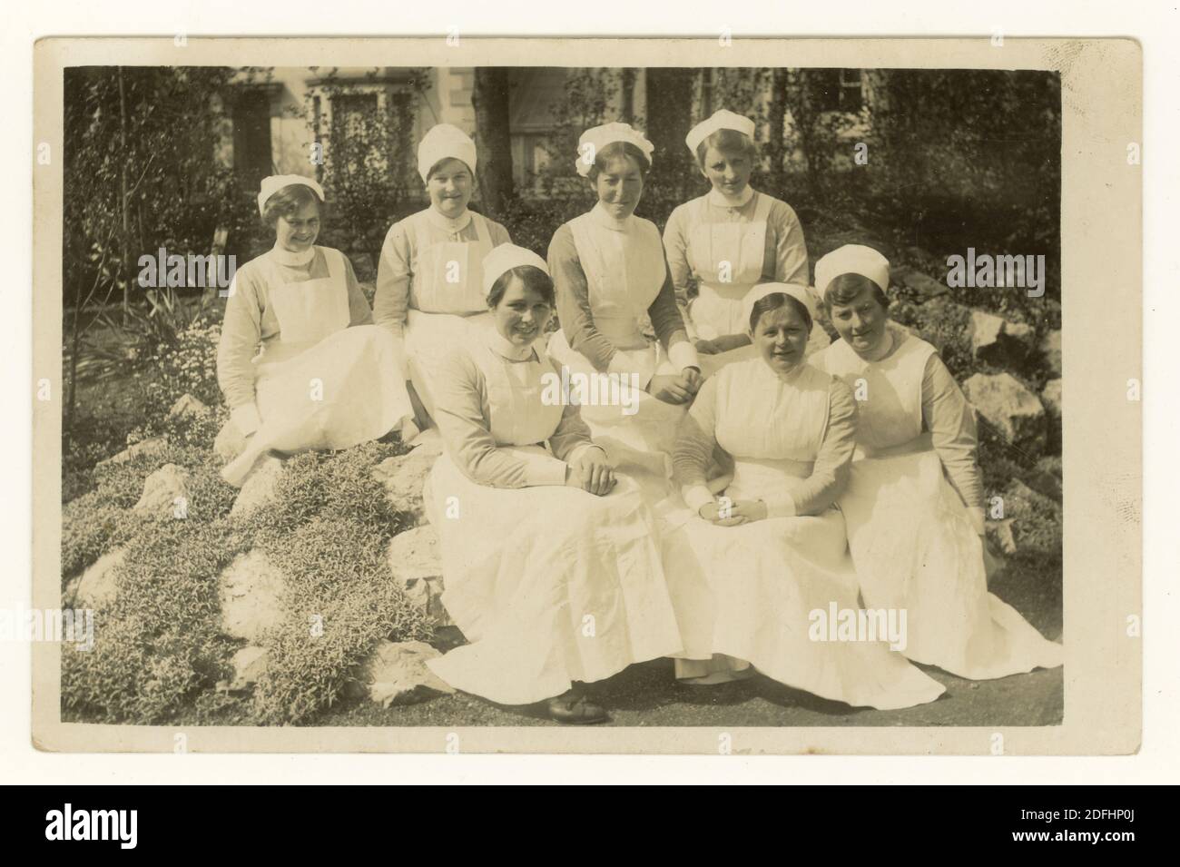 Original Edwardian 1900's postcard of nurses circa 1905, U.K. Stock Photo