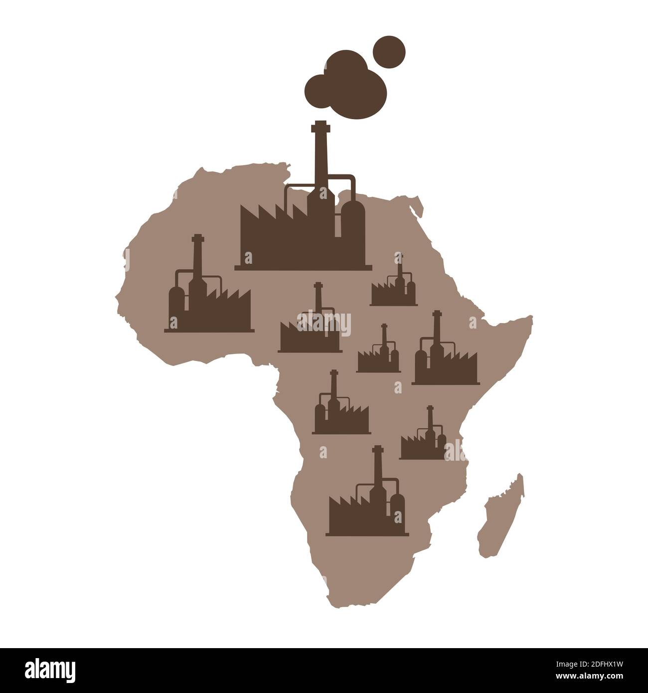 Industry and factory in Africa. Production, work, and manufacturing - industrialization of African continent. Vector illustration Stock Photo