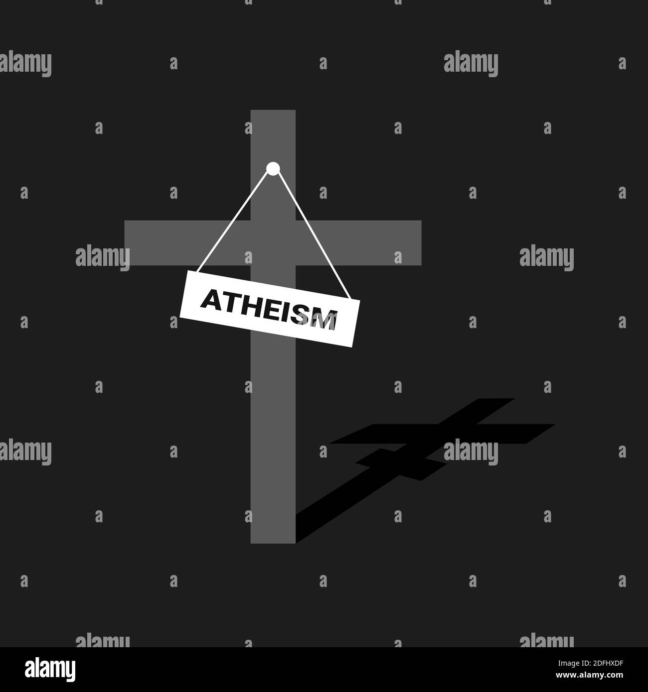 Atheism and atheistic non-believing by atheist - religion, religous faith and belief is abandoned and denied by non-believer. Vector illustartion of e Stock Photo