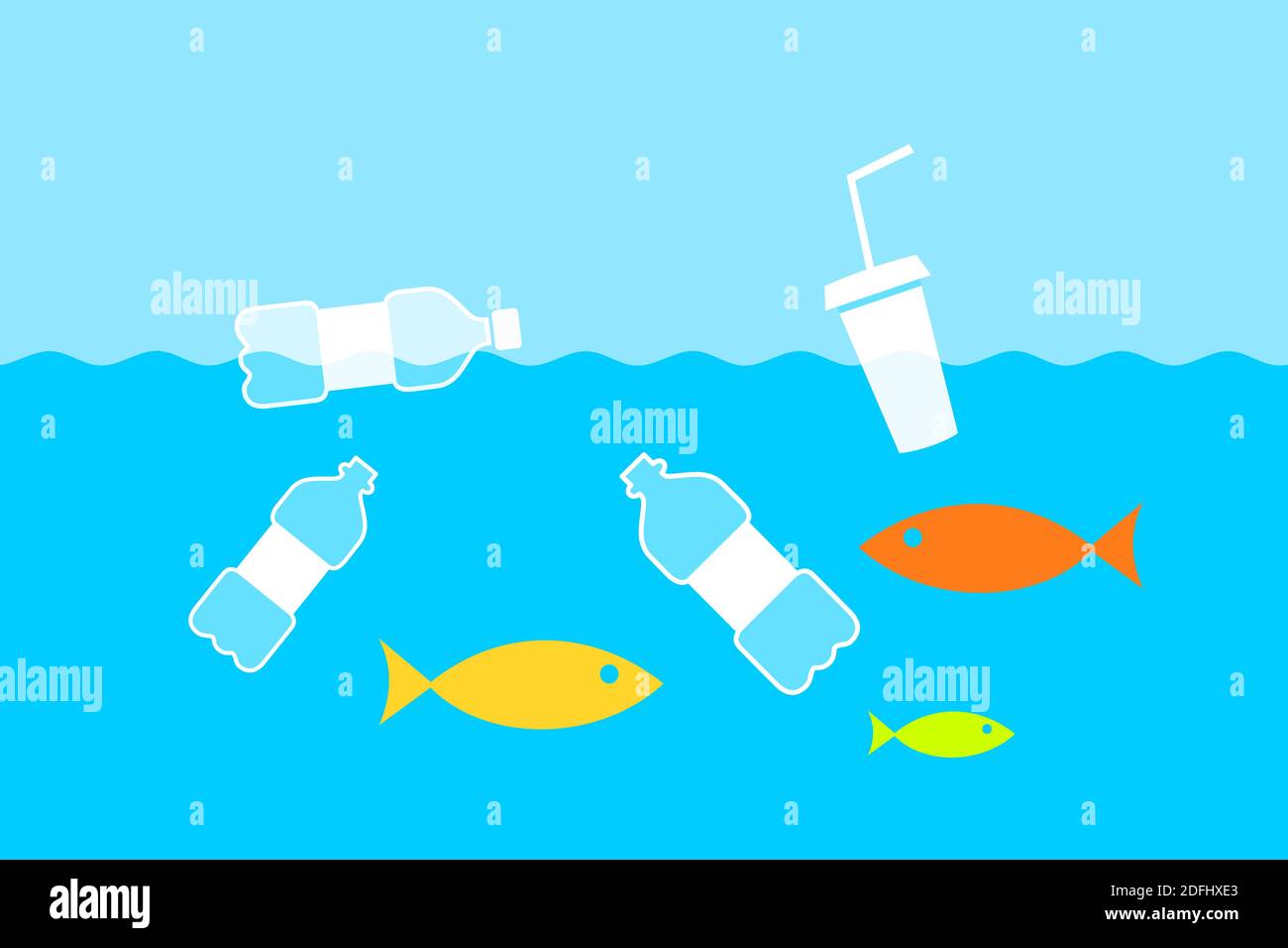 Plastic bottles are floating in polluted and contaminated water