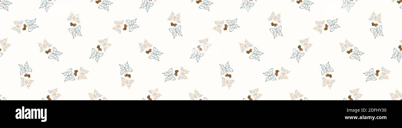 Seamless background butterfly insect gender neutral baby border pattern. Simple whimsical minimal earthy 2 tone color. Kids nursery wildlife Stock Vector